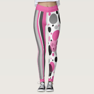 Leggings Mignon Rose Noir & Gris Abstrait Pointillé