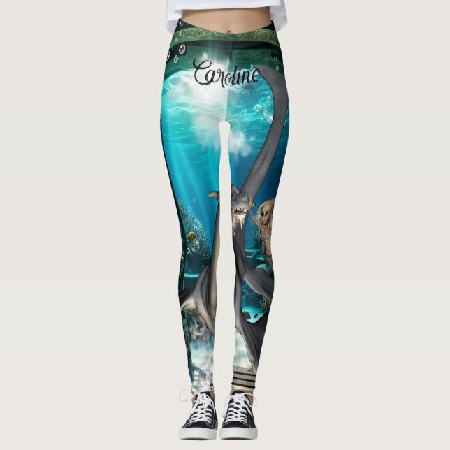 Leggings Mignonne petite sirène avec sadragon. (Devant)