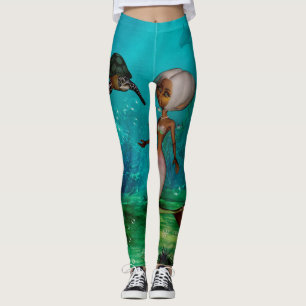 Leggings Mignonne petite sirène avec tortue