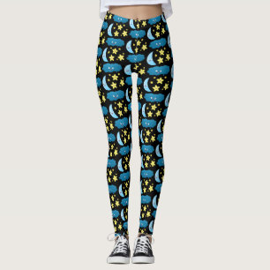 Leggings Mignons étoiles chantant, lune et bande dessinée d