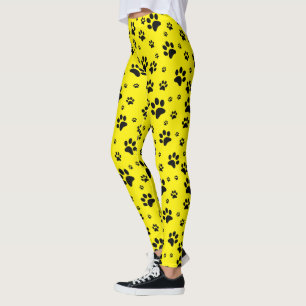 Leggings Mignons Fun Black sur Bright Yellow Empreintes de 