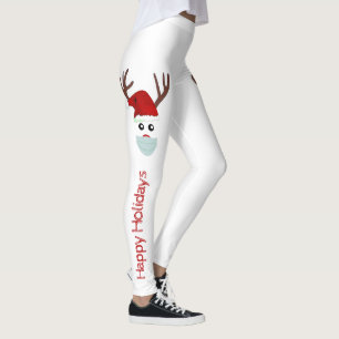 Leggings Mignons rennes de Noël portant le masque rouge bla