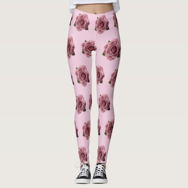 Leggings Minimal Pink Rose Design Pattern (Devant)