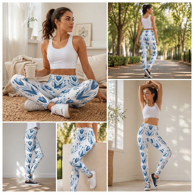 Leggings minimalistes à motif floral bleu (Créateur téléchargé)