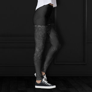Leggings Minuit Onyx Romance   Black Satiny Grunge Damask