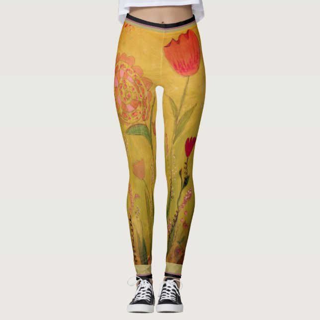 Leggings - Mixed Media Flowers (Front)