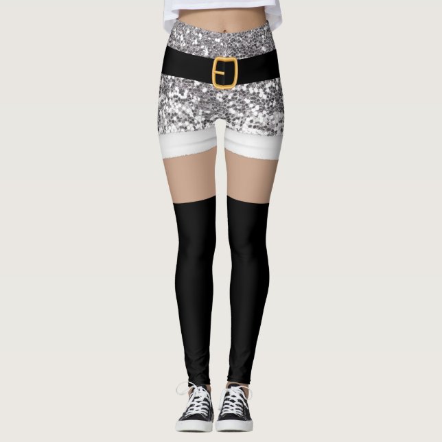 Leggings Mme Santa Claus parties scintillant d'argent Leggi (Devant)
