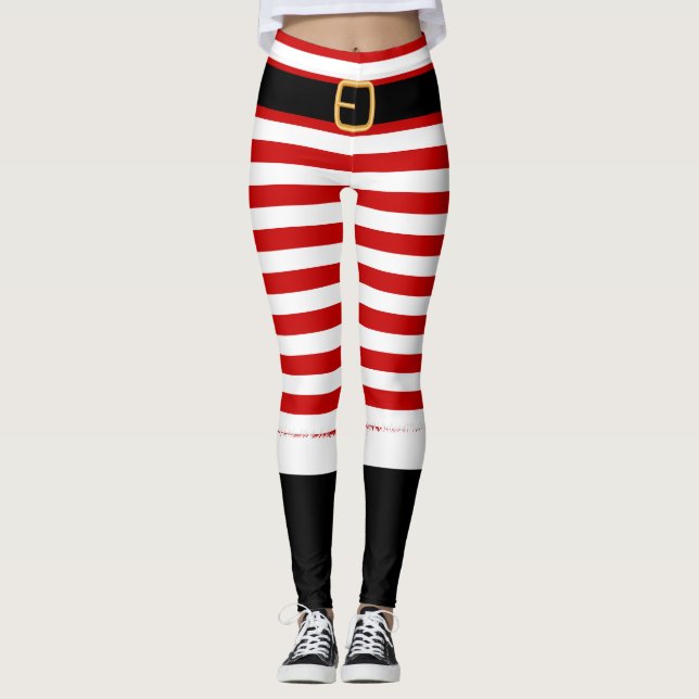 Leggings Mme Santa Claus rouge et blanc (Devant)