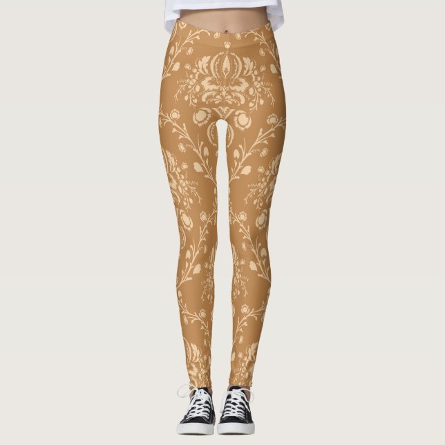 Leggings Mocha Latte Brown Damask (Devant)