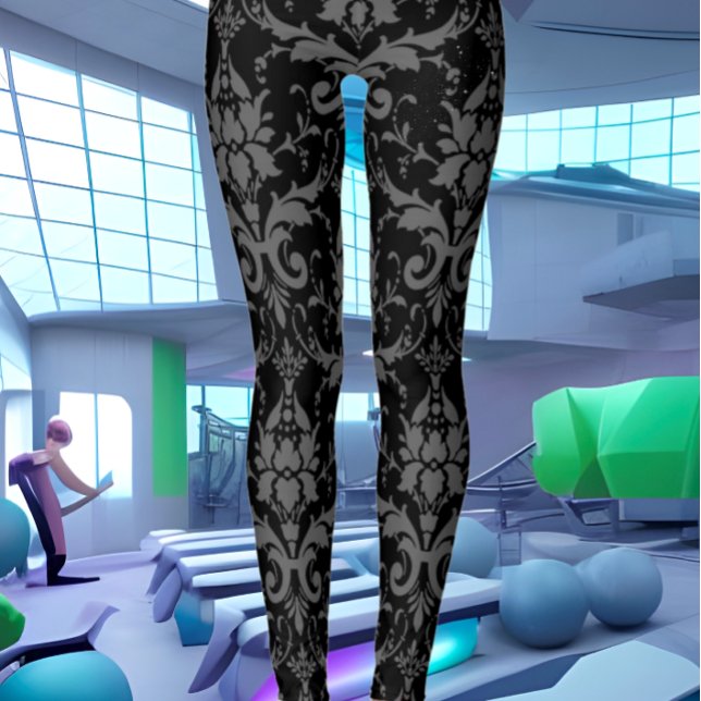 Leggings Modèle de Damas noir pour femmes jambes d'entraîne (Créateur téléchargé)