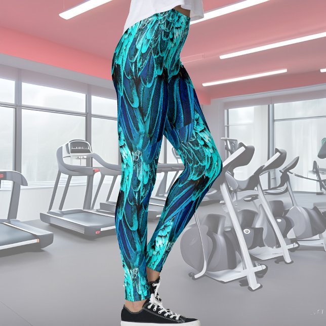 Leggings Modèle de plume Macaw en bleu, abstrait (Créateur téléchargé)