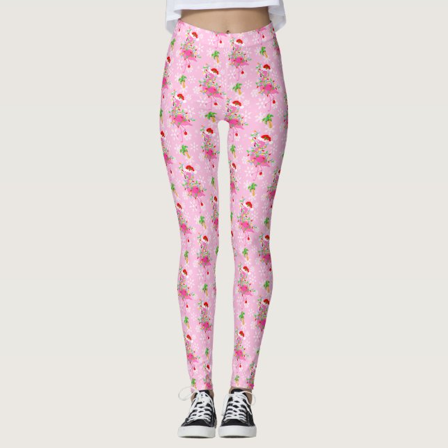 Leggings Modèle Flamingo rose de Noël (Devant)