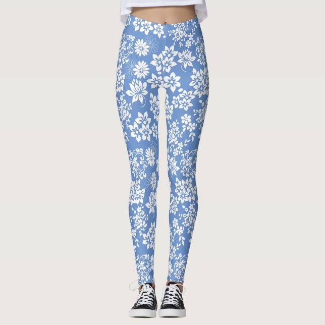 Leggings Modèle floral.b L Bleu BG (Devant)