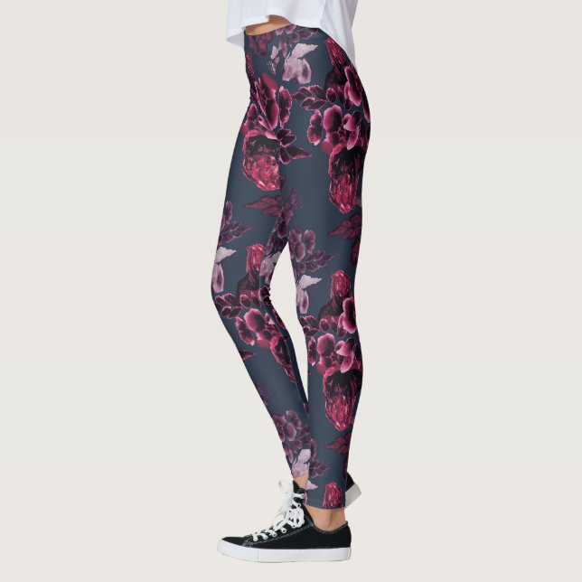 Leggings Modèle floral bleu bordeaux luxe (Gauche)