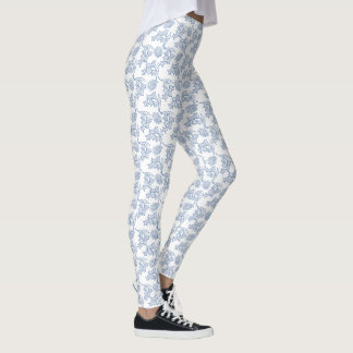 Leggings Modèle Floral bleu Indigo sur blanc pour la Person
