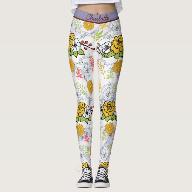 Leggings Modèle floral botanique coloré personnalisé (Devant)