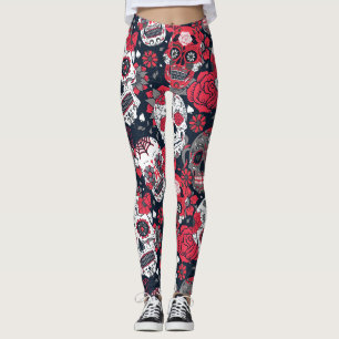 Leggings Modèle floral crâne rouge