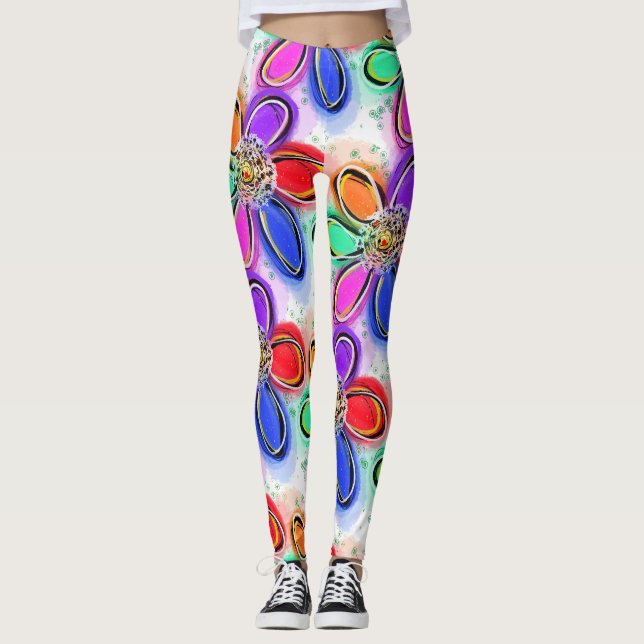 Leggings Modèle floral d'art coloré (Devant)