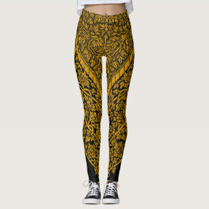 Leggings Modèle floral indien vintage noir et or