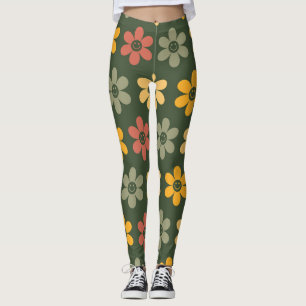 Leggings Modèle floral rétro sur un arrière - plan vert