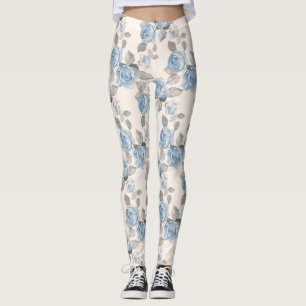 Leggings Modèle floral. rose bleu vintage