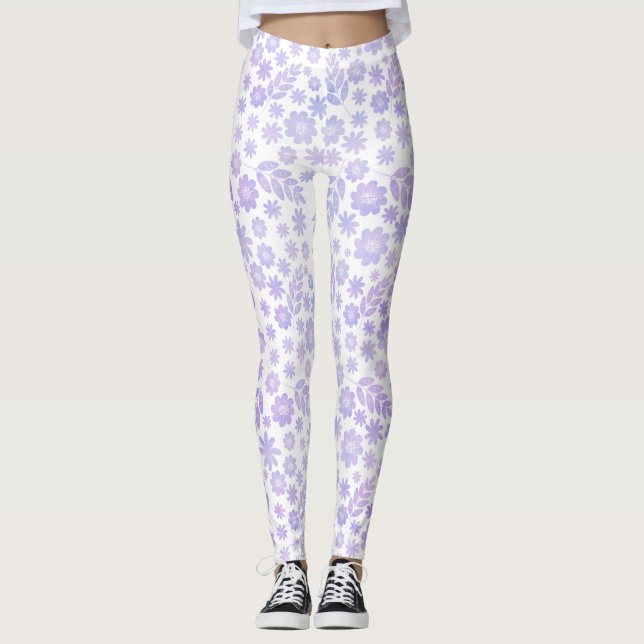 Leggings Modèle floral tiré à la main de lavande (Devant)
