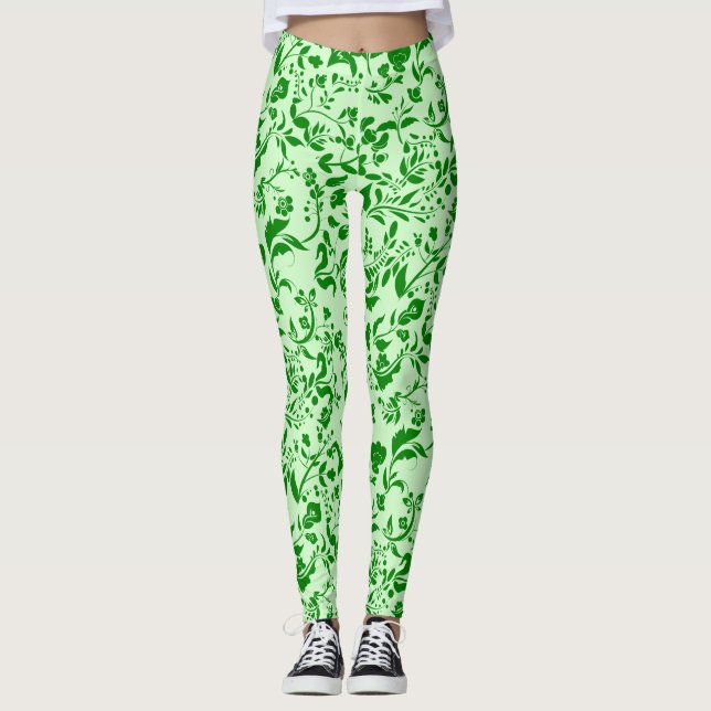 Leggings Modèle floral vert G01. L Green BG (Devant)