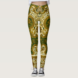 Leggings Modèle vintage vert et or floral