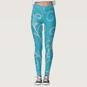 Leggings Modern Aqua Blue Swirl Pattern