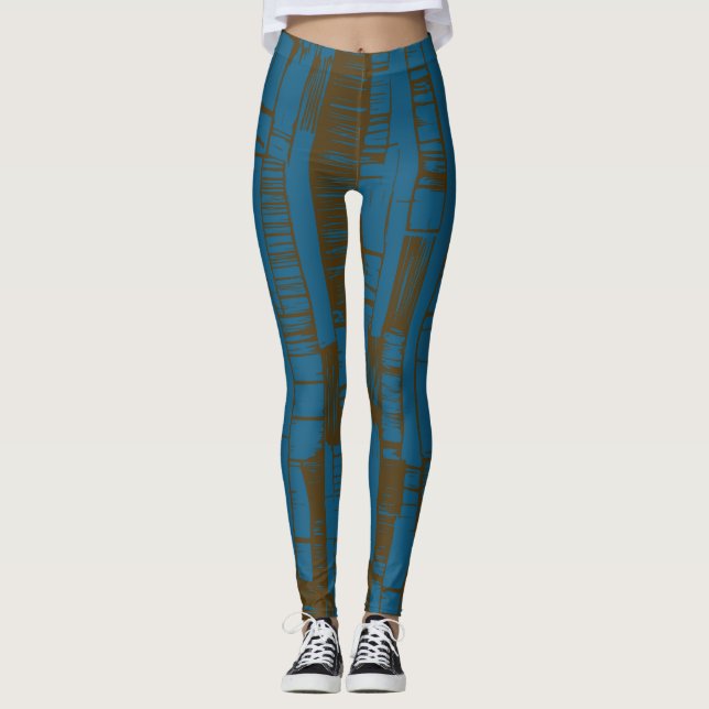 Leggings Modern blue &brown abstract pattern  (Devant)