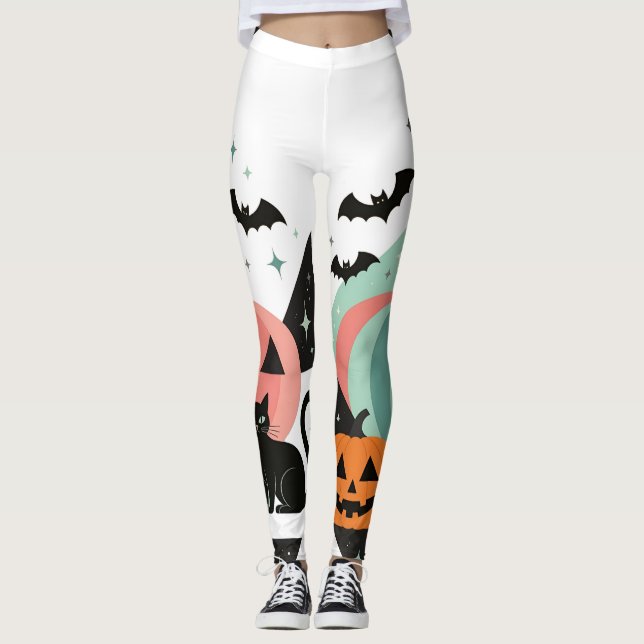 Leggings Modern Geometric Pastel Black Cat Pumpkin (Devant)