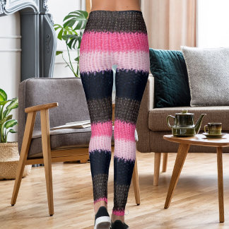 Leggings Modern Multicolor Striped Knitted Woolen Texture