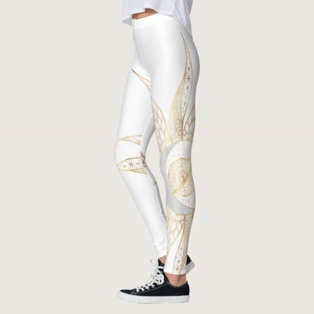 Leggings Moderne Blanc Or Soleil Lune Planète Universe Mand (Gauche)