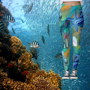 Leggings Moderne Chic Aqua Blue Marine Life Ocean Starfish