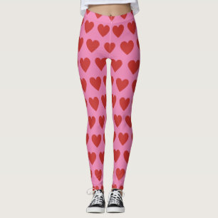Leggings Moderne Chic mignon Motif de coeur rouge sur rose
