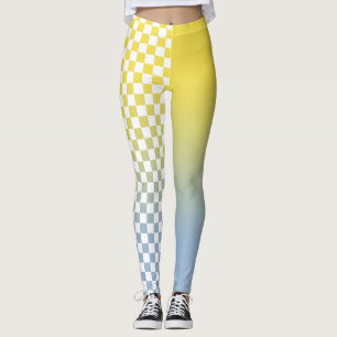 Leggings Moderne jaune bleu dégradé et motif à carreaux