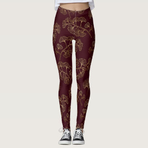 Leggings Moderne Minimaliste Feuille d'Or Marron