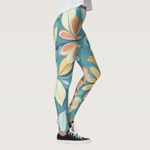 Leggings Moderne Pastel fleurs abstraites bleu beige jaune