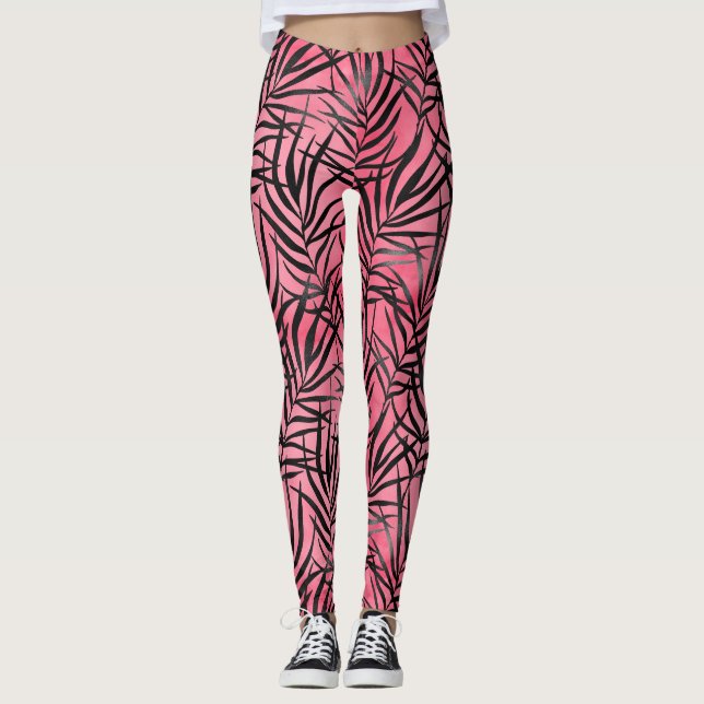 Leggings Moderne Pink Black Foliing Motif élégant Yoga (Devant)