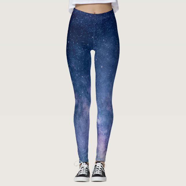 Leggings modernes | Univers bleu, cosmos, étoiles (Devant)