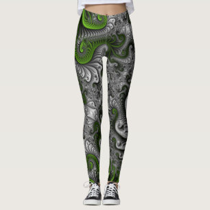 Leggings Monde Fantastique Art Fractal Abstrait Vert Et Gri
