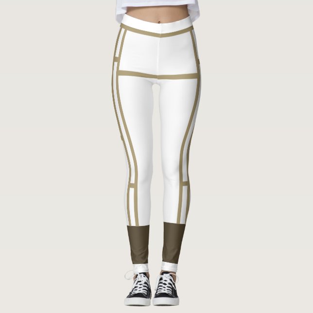 Leggings Mondrian Inspiré Blanc Beige 3 (Devant)