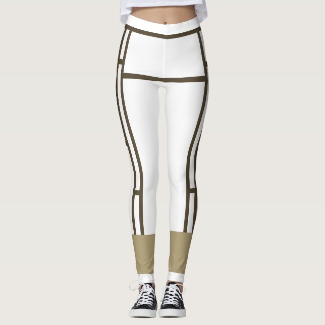 Leggings Mondrian Inspiré Blanc Brown 3 (Devant)