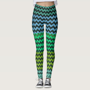 Leggings Monnaie Turquoise Chevron Cuir Moderne