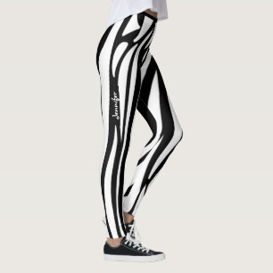 Leggings Monogram tendance à rayures noires et blanches mot