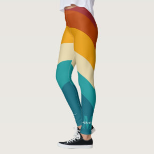Leggings Monogramme arc-en-ciel Nom personnalisé Retro Suns