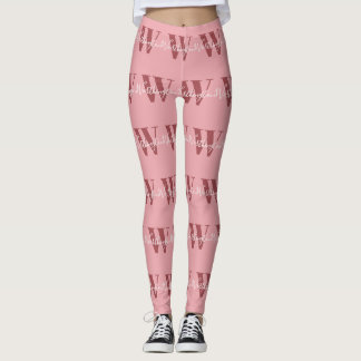 Leggings Monogramme de fille et nom rose roux