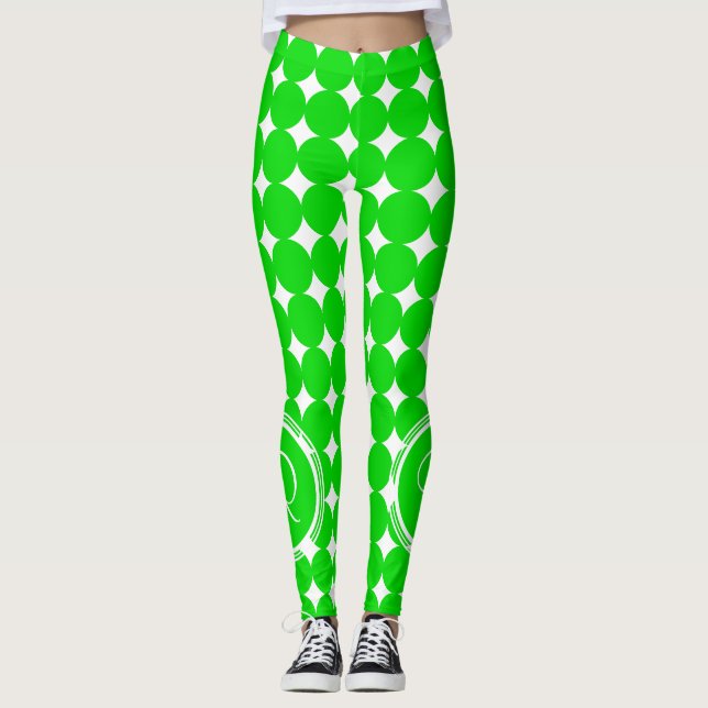 Leggings Monogramme de point de polka vert (Devant)