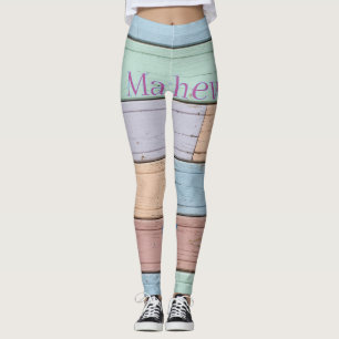 Leggings monogramme en bois coloré pastel rustique année d'