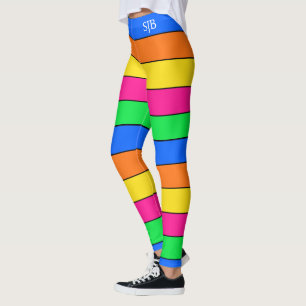 LEGGINGS MONOGRAMME MOTIF FLUORESCENT STRIPE DE COULEUR NEO